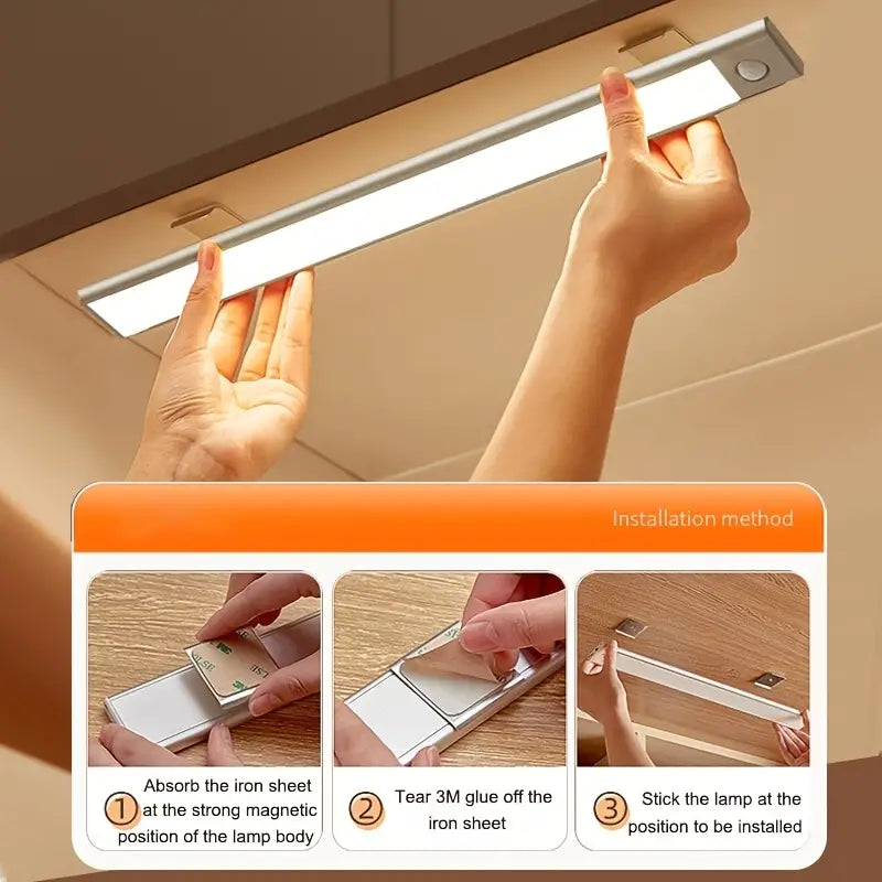 LED Motion Sensor Cabinet Light, Under Counter Closet Lighting, Wireless Magnetic USB Rechargeable Kitchen Night Lights, Battery Powered Operated Light For Wardrobe Closets Cabinet Cupboard