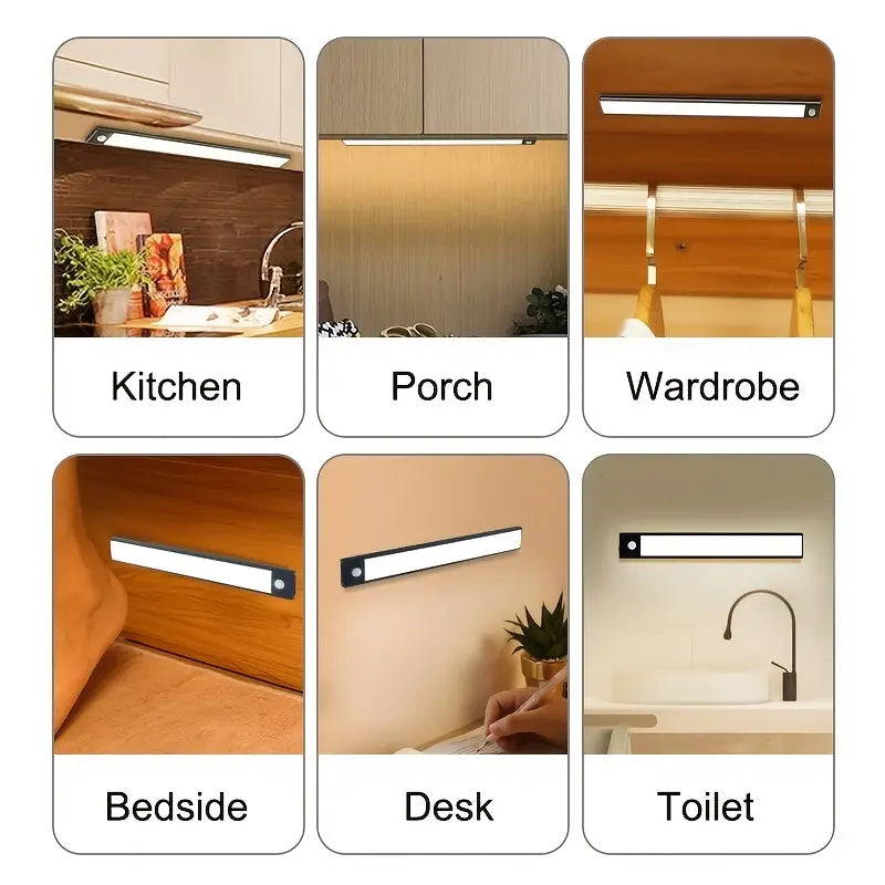 LED Motion Sensor Cabinet Light, Under Counter Closet Lighting, Wireless Magnetic USB Rechargeable Kitchen Night Lights, Battery Powered Operated Light For Wardrobe Closets Cabinet Cupboard