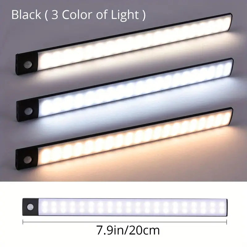 LED Motion Sensor Cabinet Light, Under Counter Closet Lighting, Wireless Magnetic USB Rechargeable Kitchen Night Lights, Battery Powered Operated Light For Wardrobe Closets Cabinet Cupboard